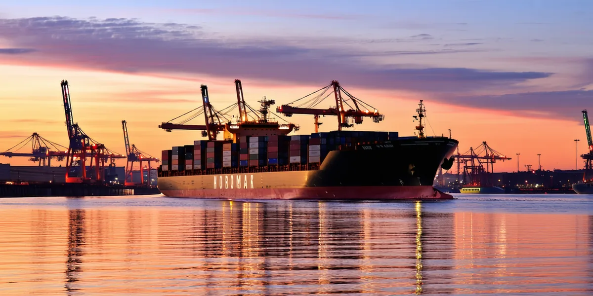Hamburg port container terminal at dusk